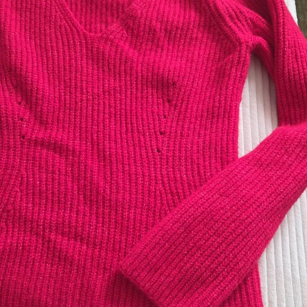 Mango Red V Neck Wool Blend Sweater